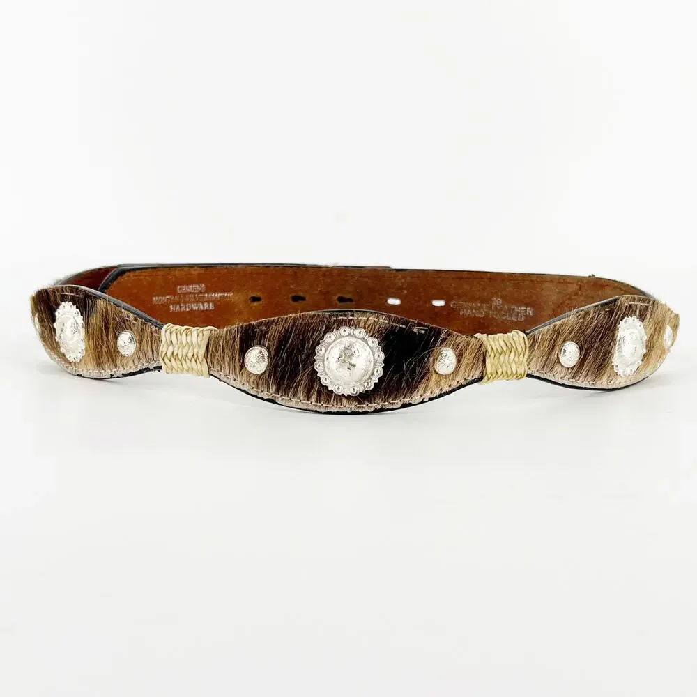 Montana Silversmiths scalloped hair on cow hide western concho belt MSL70 30